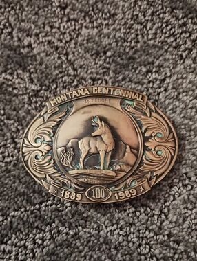 Montana Centennial Belt Buckle Antelope 1889-1989 #3358 Of 5000 Limited Edition